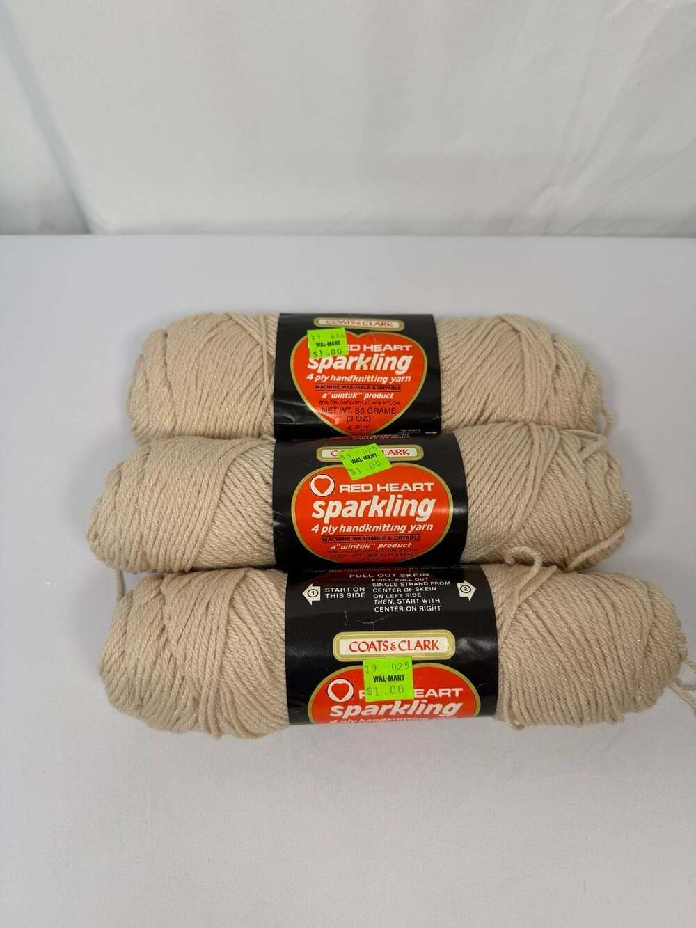 Coats & Clark Red Heart Sparkling Yarn 3 Skeins Biscuit 122